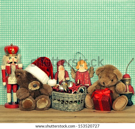 nostalgic christmas decoration with antique toys. retro style picture
