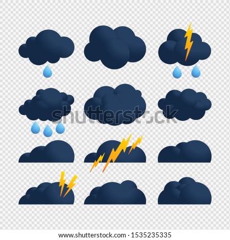 Storm cloud bolt icon set. Flat set of storm cloud bolt vector icons for web design isolated on transparent background.