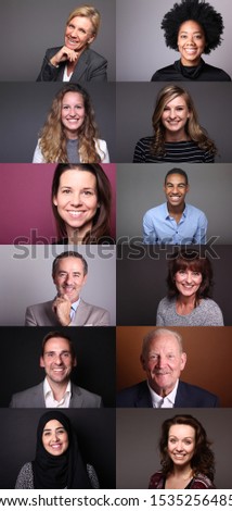 Group of beautiful people in front of a colored background