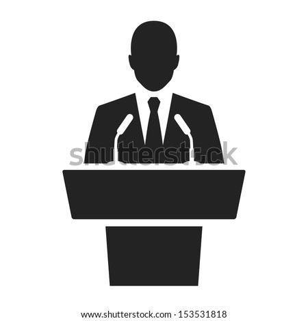 speaker black icon. orator speaking from tribune vector illustration Royalty-Free Stock Photo #153531818