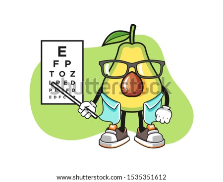Avocado optician mascot design vector. Cartoon character illustration for business, t shirt, sticker.