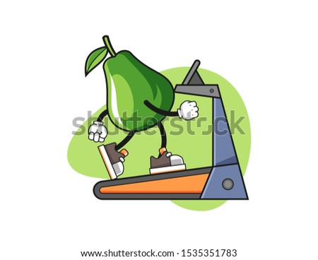 Avocado walking on treadmill mascot design vector. Cartoon character illustration for business, t shirt, sticker.
