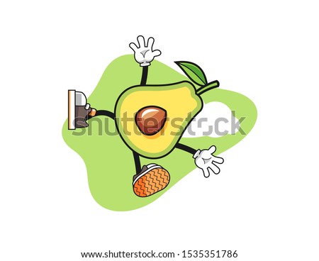 Avocado fall from sky mascot design vector. Cartoon character illustration for business, t shirt, sticker.
