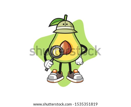 Avocado archaeologist mascot design vector. Cartoon character illustration for business, t shirt, sticker.