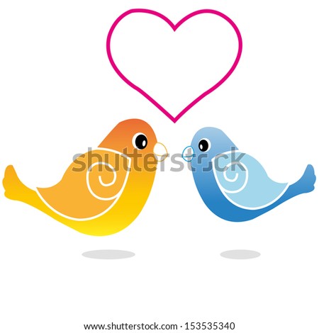 two birds in love on white background