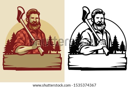 bearded lumberjack mascot hold the axe Royalty-Free Stock Photo #1535374367