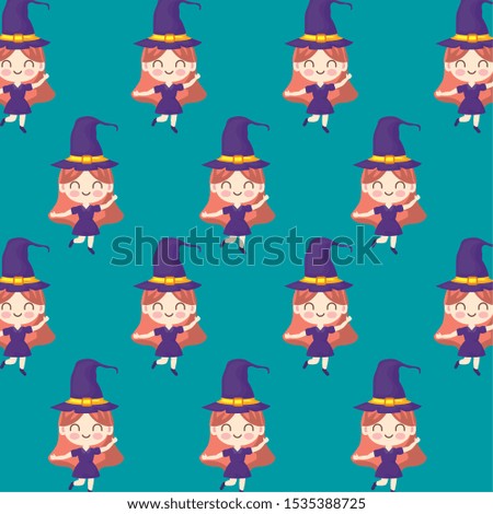 pattern of girl disguised as a witch vector illustration design