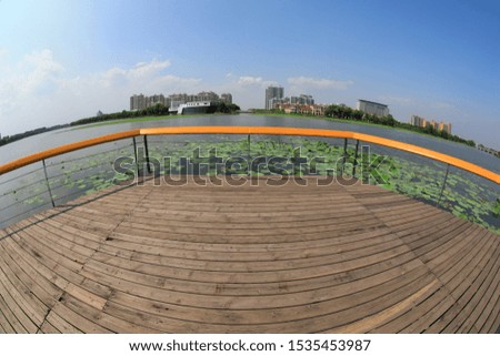 Park Wooden Platform, Wide Angle Photography