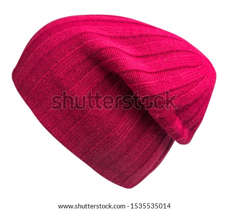  red hat isolated on white background .knitted hat side view .