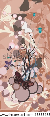 Abstract floral background with butterflies, vector illustration series.