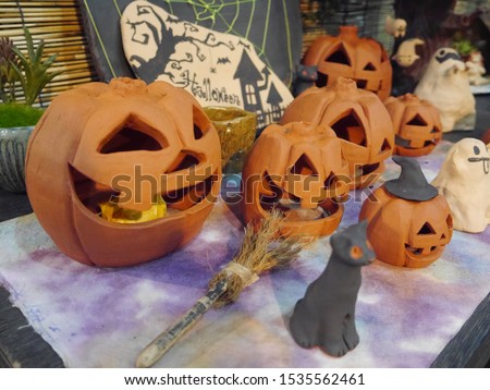 Halloween model, pumpkin ghost broom, black cat for halloween day