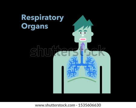 This is a simple vector illustration of respiratory organs with male face on black background.