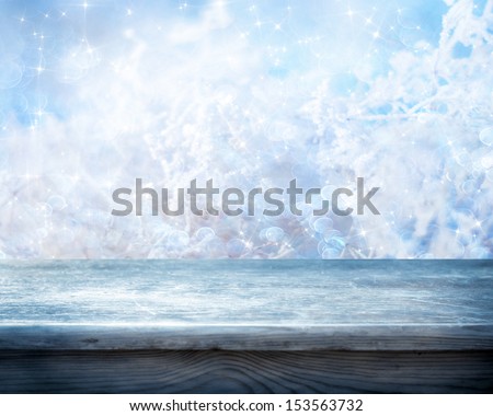 Empty table and winter background