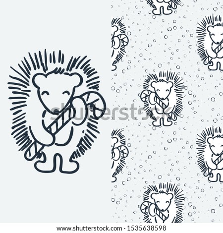Cute easter hedgehog with candy. Cartoon hand drawn seamless raster illustration. Nice for t-shirt print, kids wear fashion design, clip-art, baby shower invitation cards