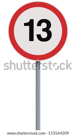 A modified speed limit sign indicating the number13 