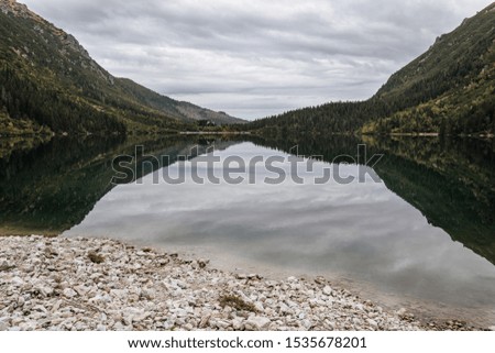 Tatra National Park, Poland. Small Mountains Lake 'Morskie Oko' In  Morning. Five Lakes Valley. Beautiful Scenic View. European Nature stock photo