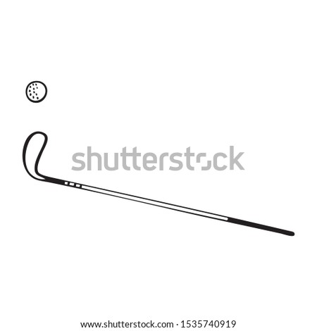 Black and white vector illustration of golf club and ball