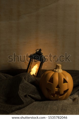 Pumpkin and lantern’s still life. The light is inspired by Halloween