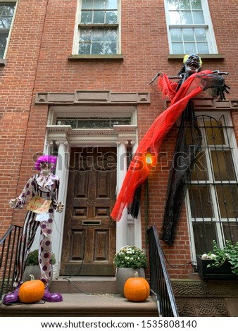 Halloween decorations in West Village, Manhattan, NYC, USA.