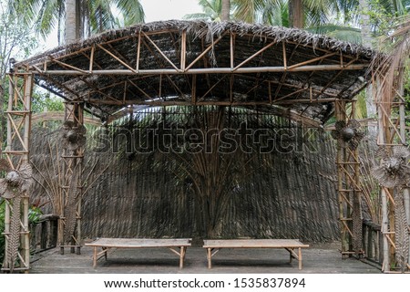 Wooden courtyard With a seat made of bamboo