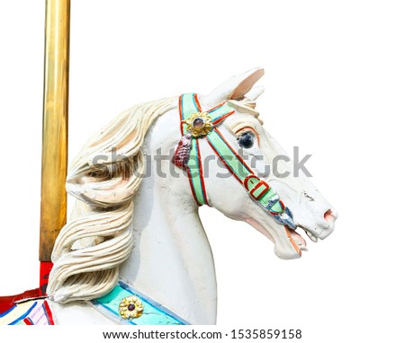 Head of a classic carousel horse isolated on white with clipping path