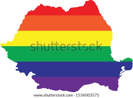 vector illustration of map of Romania with LGBT colors