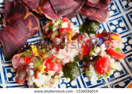 Ceviche by the pool close up