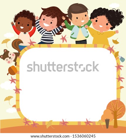 Autumn kids and frame,cute cartoon