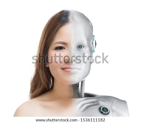 cyborg woman or cyborg girl isolated on white