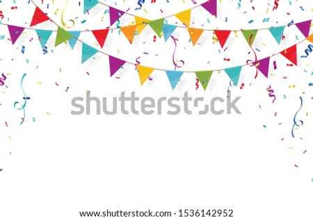 Carnival garland with flags and confetti. Festive multicolored buntings for holiday design