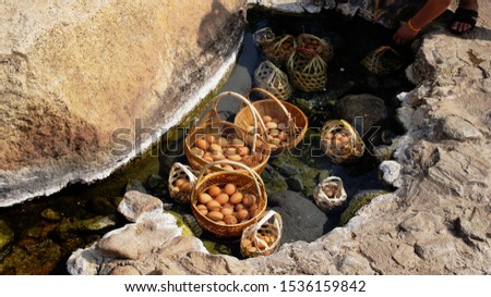 Picture of boiled eggs in a hot spring in Lampang province, Thailand