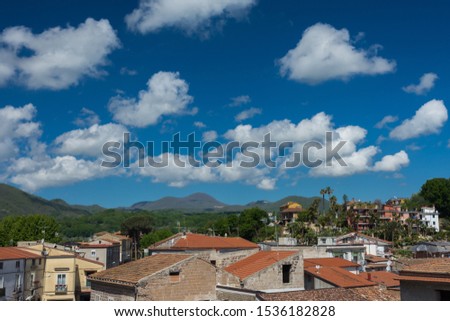 Teano, Caserta, Campania. Town of pre-Roman origins, located on the slopes of the volcanic massif of Roccamonfina.  Panorama.