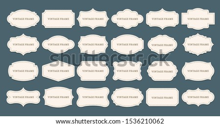 Vintage label frames. Old frame shapes, decorative label and retro shape. Luxury premium tag, elegant sticker sign or royal wedding logo. Isolated vector symbols set