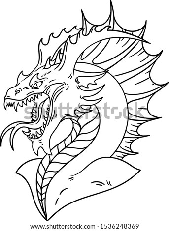 Dragon outline for coloring book. Angry fantasy creature. Vector illustration isolated on white