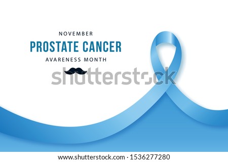 Prostate Cancer awareness banner. Realistic blue ribbon, prostate cancer symbol. Vector design template for infographics, websites, billboards, etc.
