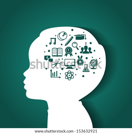 Vector illustration of Child head with education icons
