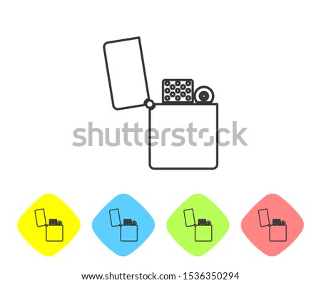Grey line Lighter icon isolated on white background. Set icons in color rhombus buttons. Vector Illustration