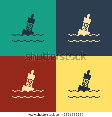 Color Floating buoy on the sea icon isolated on color background. Vintage style drawing. Vector Illustration