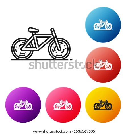 Black line Bicycle icon isolated on white background. Bike race. Extreme sport. Sport equipment. Set icons colorful circle buttons. Vector Illustration