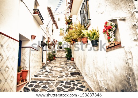 street in Canillas de Albaida, Andalucia, Spain. Retro style. Royalty-Free Stock Photo #153637346