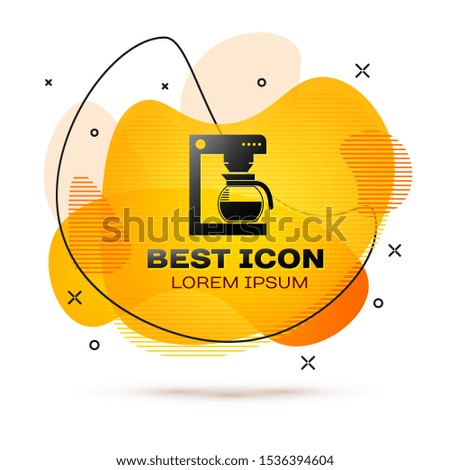 Black Coffee machine with glass pot icon isolated on white background. Fluid color banner