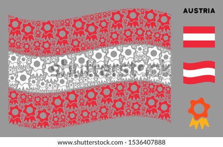 Waving Austrian official flag. Vector award design elements are formed into geometric Austrian flag abstraction. Patriotic collage created of flat award elements.