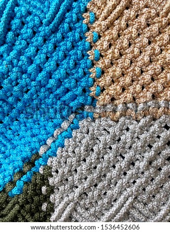 Handmade colorful macrame pattern background,macrame texture,ECO friendly,Modern summer concept,knitting