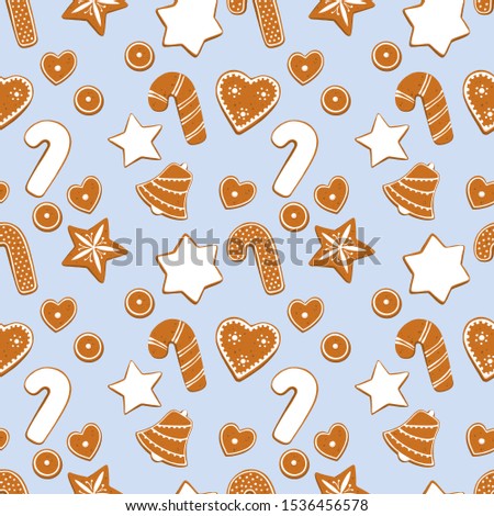 Christmas cookies background. Seamless celebratory pattern of Christmas cookies