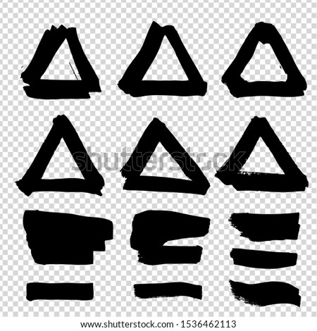 Abstract black triangle textured smears isolated on imitation transparent background