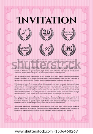 Pink Invitation template. Vector illustration. With background. Money design. 
