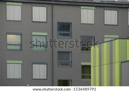 Wall of office building with windows. Modern exterior.