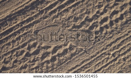 Tire tracks on the sand background. Traces from the tread of car on ground, Tire tread on wet ground as a result the grass dies.Car wheel marks on road.