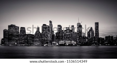 New York City, Lower Manhattan, view from Brooklyn Bridge Park at nightime