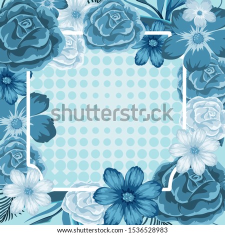 Frame template design with blue flowers illustration